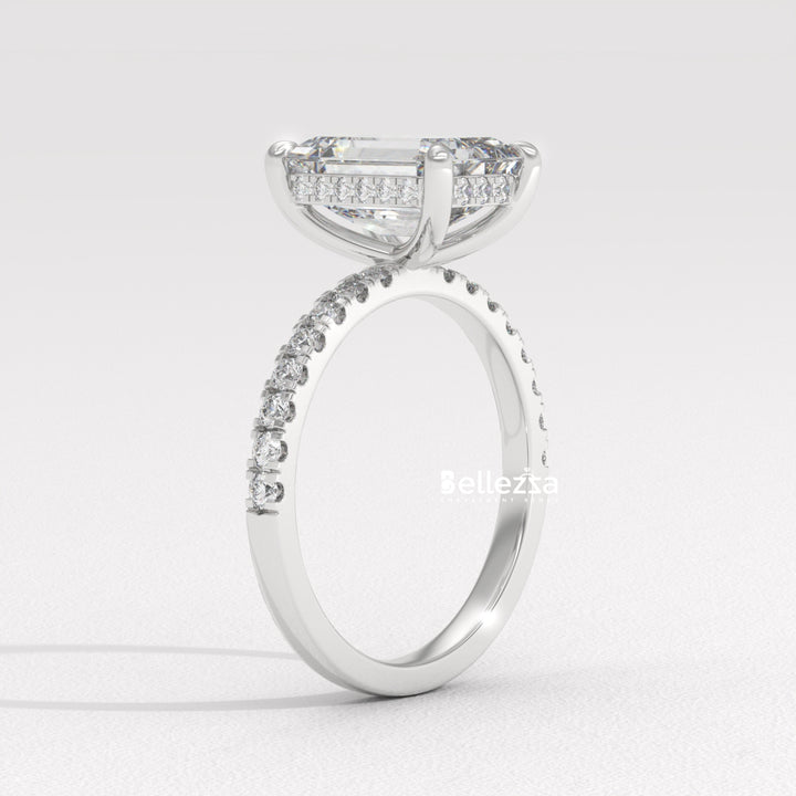 2.50-3.50CT Emerald Cut Pave Setting Lab Grown Engagement Ring