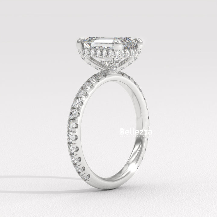 1.50-2.50CT Emerald Cut Lab Grown Diamond Pave Setting Engagement Ring