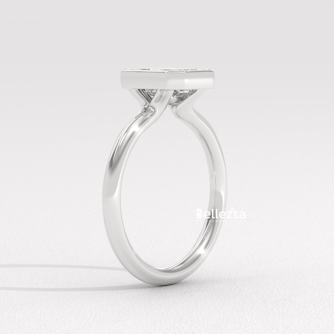 1.0-2.0CT Emerald Cut Bezel Setting Lab Grown Engagement Ring