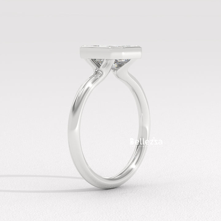 1.0-2.0CT Emerald Cut Bezel Setting Lab Grown Engagement Ring