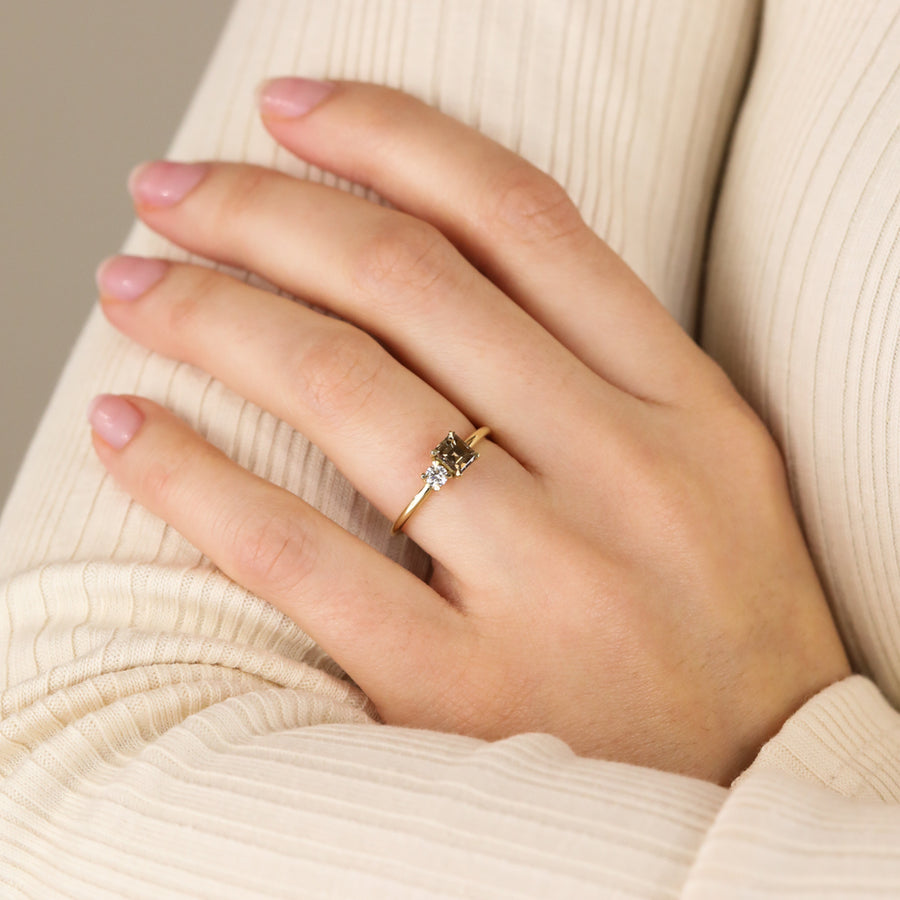 0.70CTW Round & Champagne Asscher Diamond Toi Et Moi Lab Grown Ring