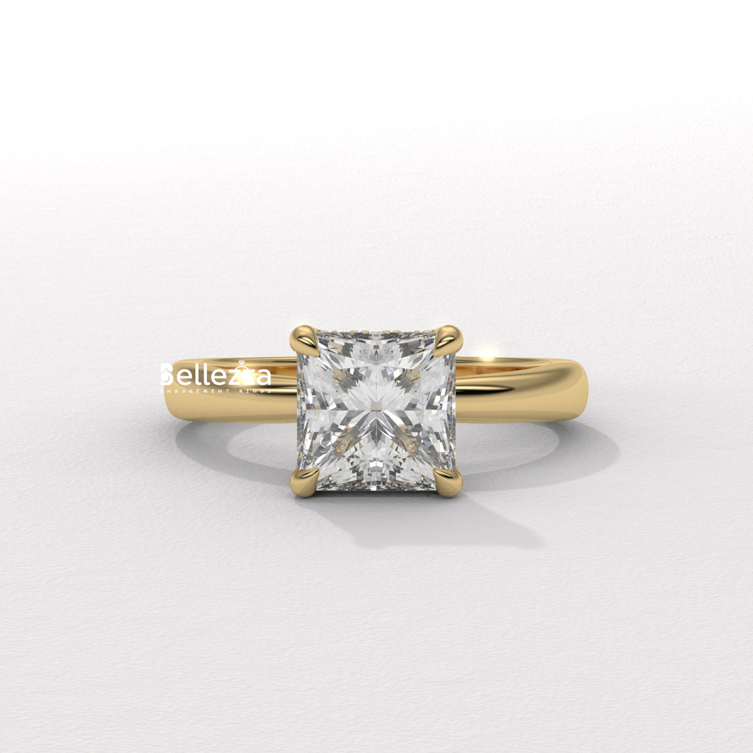 1.0-2.0CT Princess Cut CVD Diamond Hidden Halo Engagement Ring