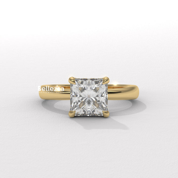 1.0-2.0CT Princess Cut CVD Diamond Hidden Halo Engagement Ring