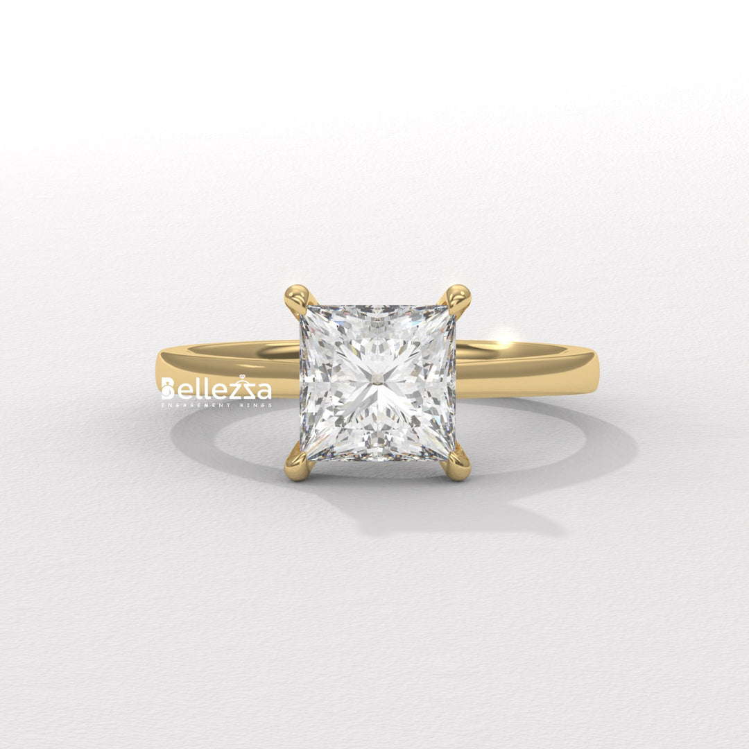 1.0-2.0CT Princess Diamond Solitaire Setting Lab Grown Engagement Ring