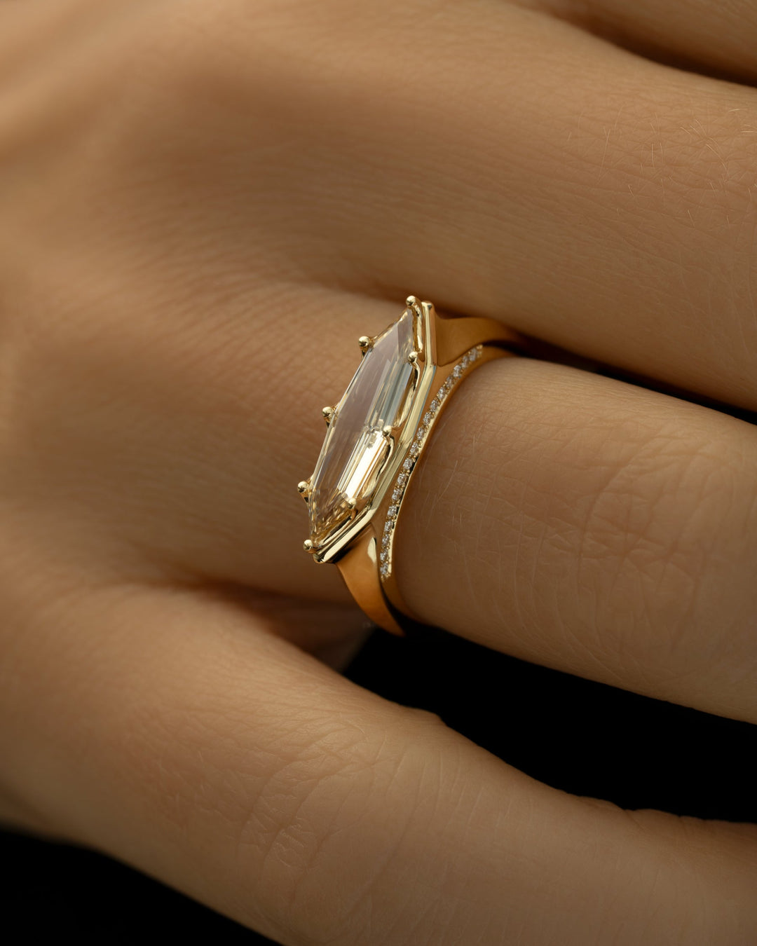 1.0CT Modified Yellow Marquise Step Cut Unique Solitaire Lab Grown Ring