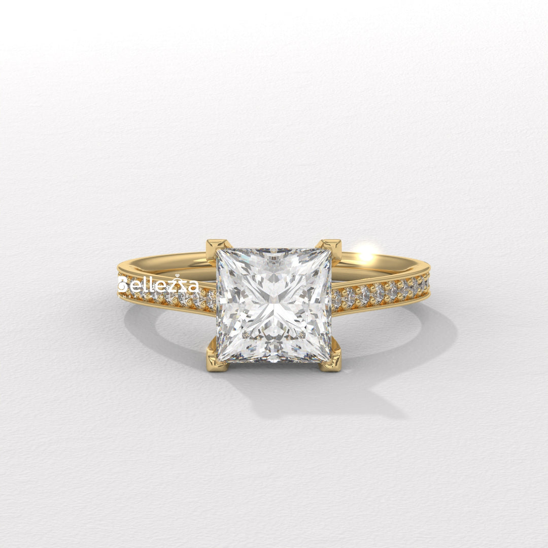 1.0-2.0CT Priness Diamond Pave Setting Lab Grown Engagement Ring