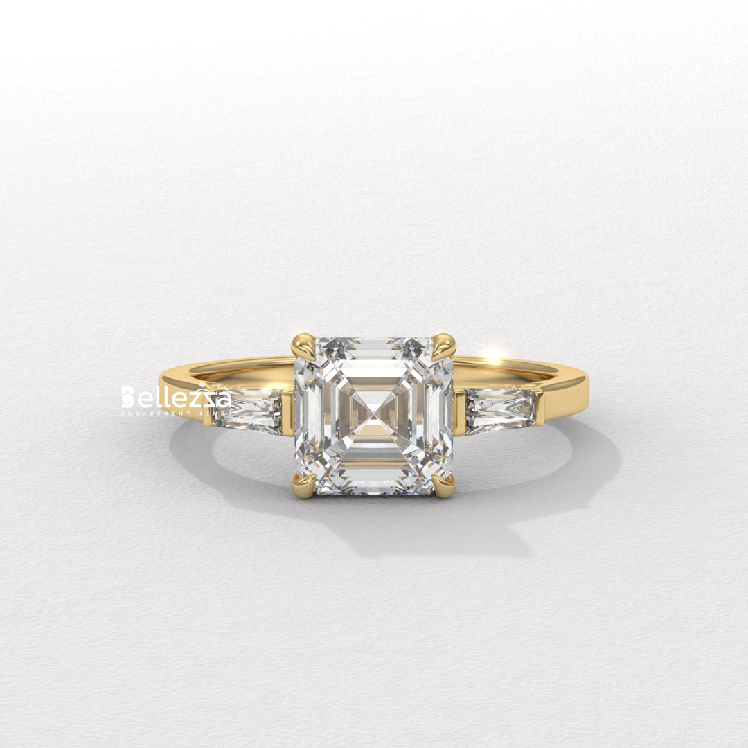1.50-2.50CT Asscher Diamond Three Stone Lab Grown Engagement Ring