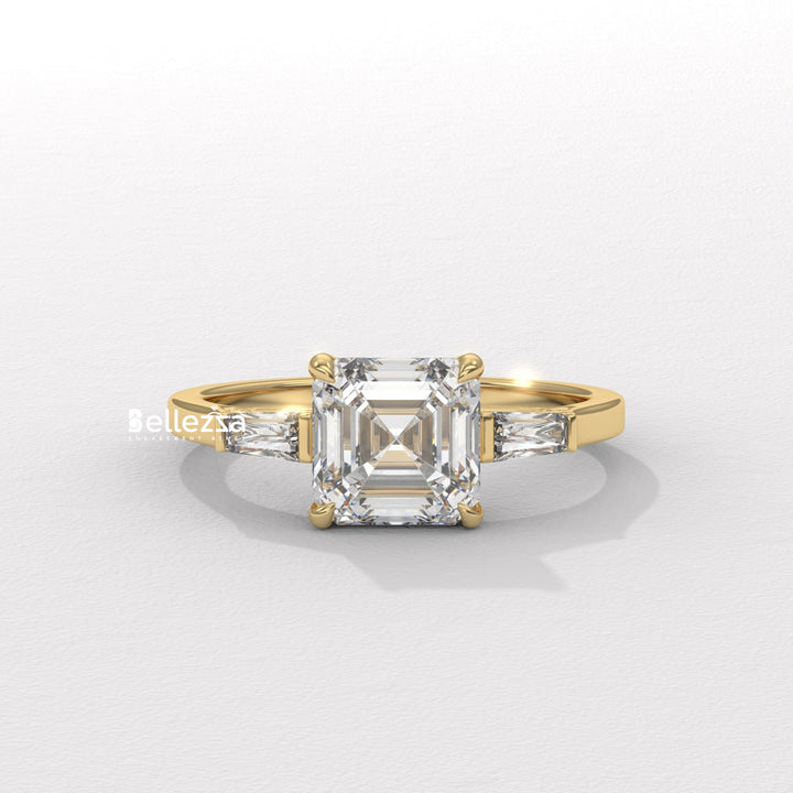 1.50-2.50CT Asscher Diamond Three Stone Lab Grown Engagement Ring