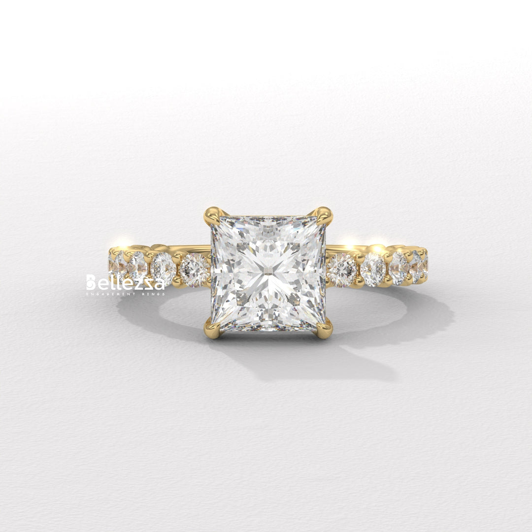 1.0-2.0CT Princess Diamond Pave Setting Lab Grown Engagement Ring