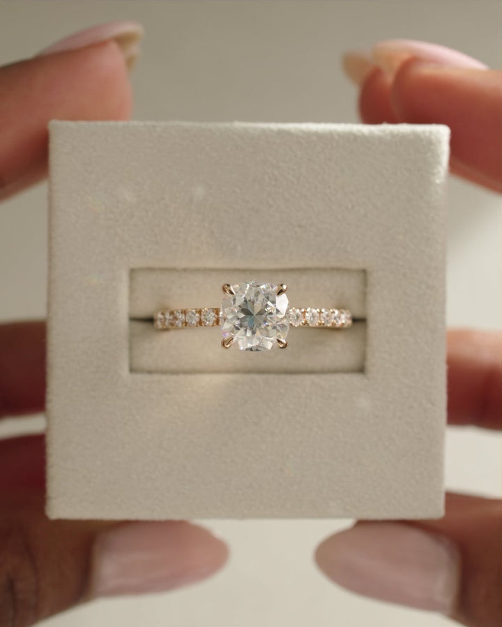 1.0 CT Cushion Diamond Hidden Halo Moissanite Engagement Ring