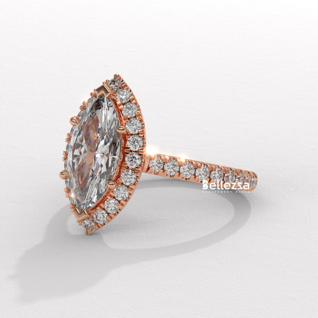 1.50-2.50CT Marquise Cut CVD Diamond Halo Pave Set Engagement Ring
