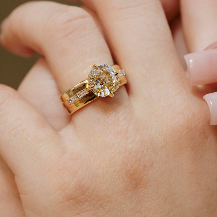 1.50CT Fancy Yellow Cushion Cut Unique Pave Setting Wide Band Lab Grown Ring