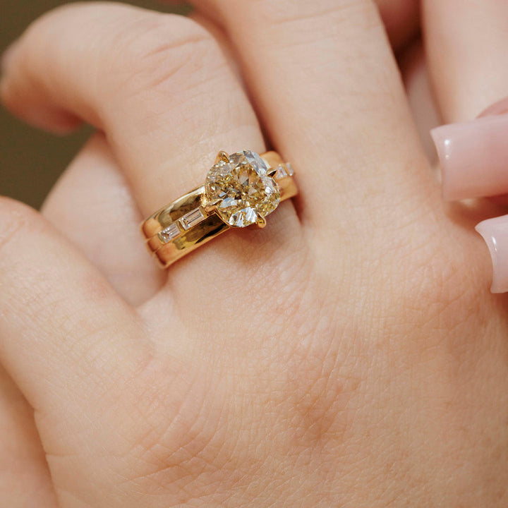 1.50CT Fancy Yellow Cushion Cut Unique Pave Setting Wide Band Lab Grown Ring