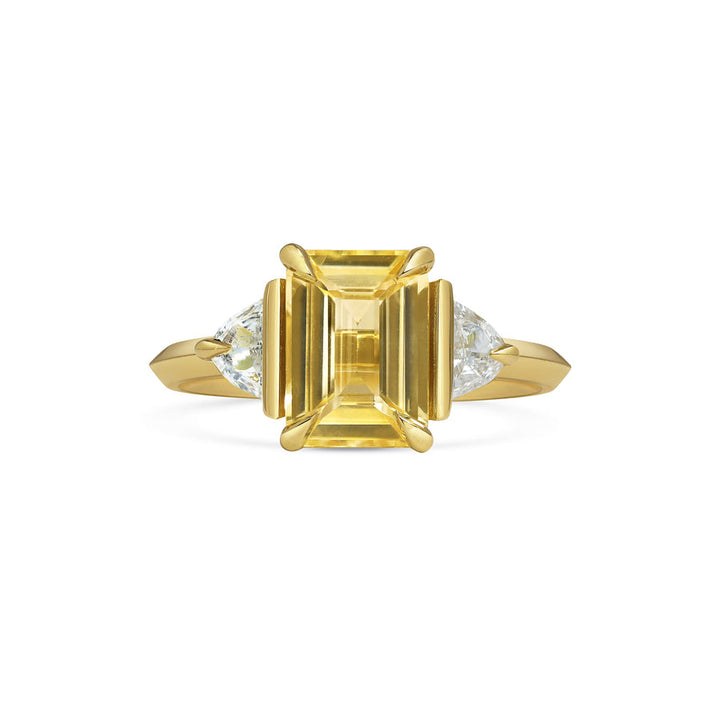 2.0CT Fancy Yellow Emerald Cut Diamond Three Stone Lab Grown Ring