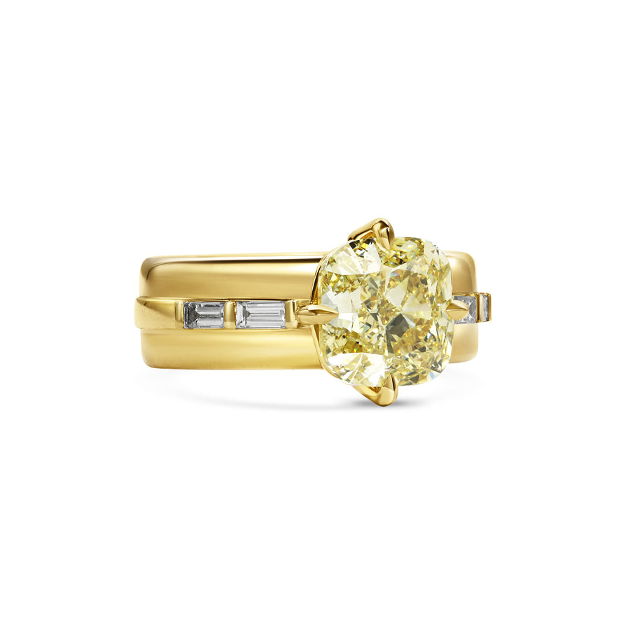 1.50CT Fancy Yellow Cushion Cut Unique Pave Setting Wide Band Lab Grown Ring