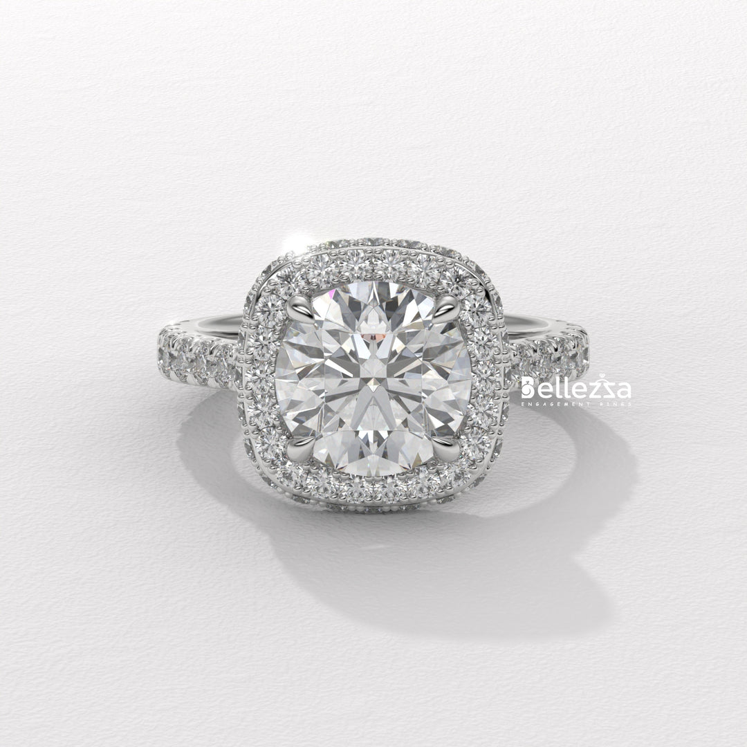 2.0-3.0CT Round Cut Halo Pave Setting Lab Grown Engagement Ring