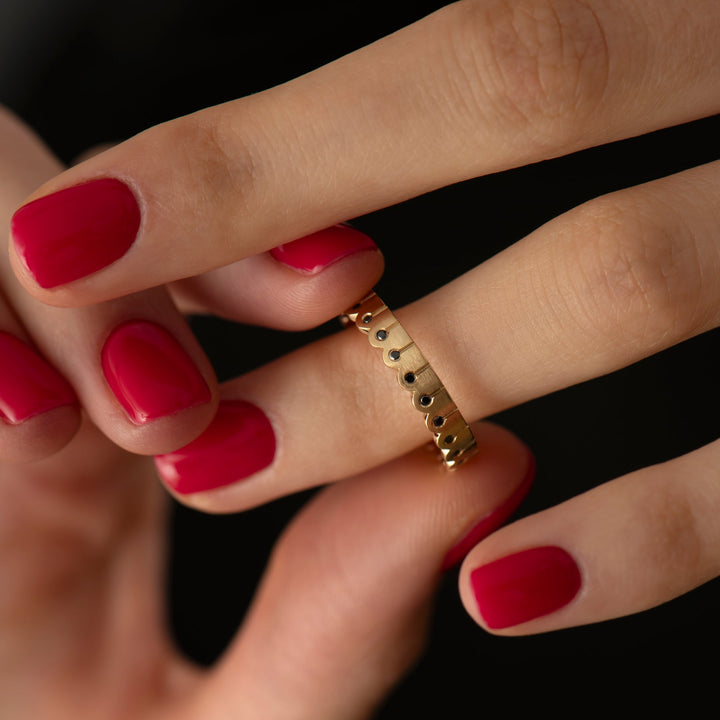 Round Black Diamond Unique Matte Gold Stacking Lab Grown Wedding Band