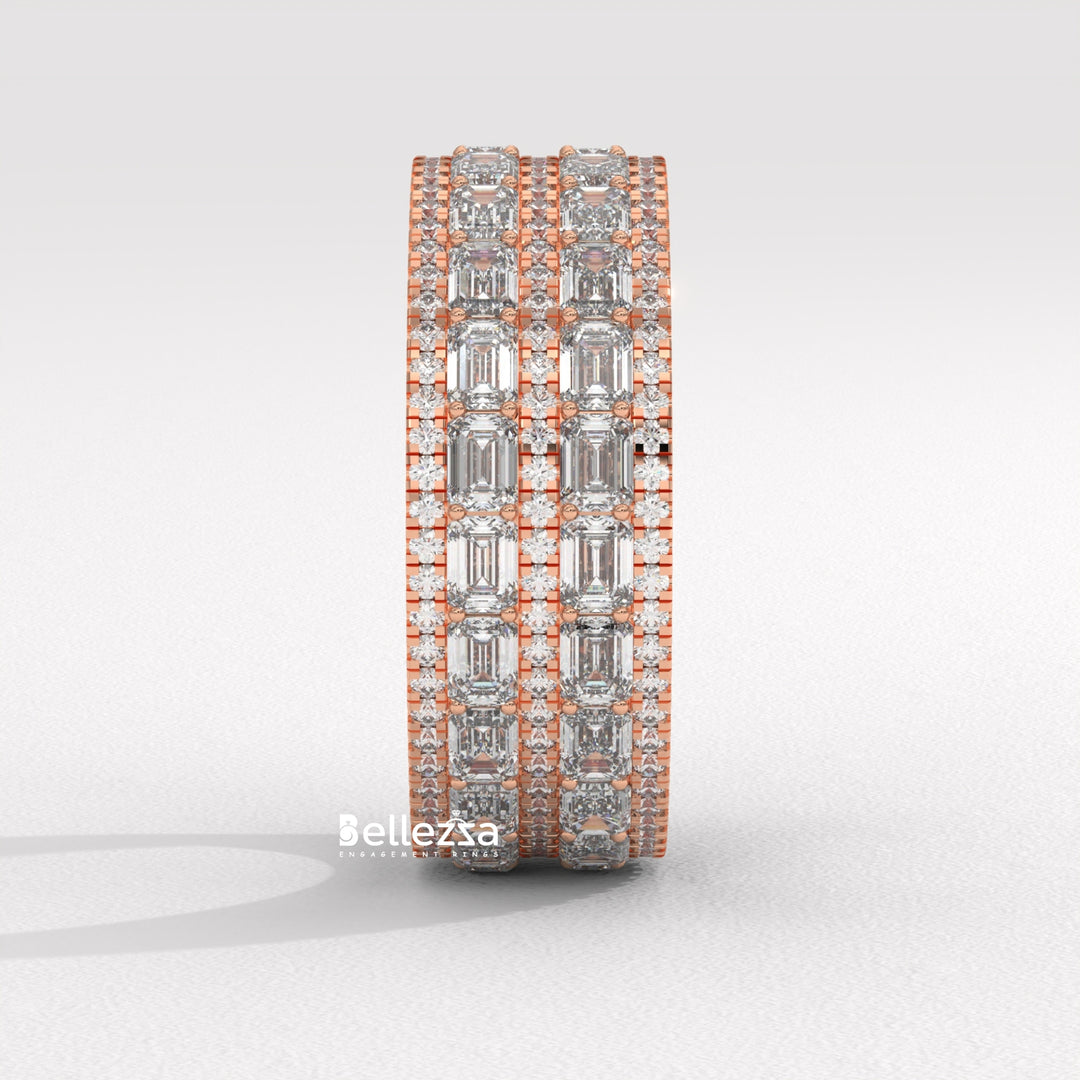 Emerald & Round Diamond Unqiue Lab Grown Wedding Band