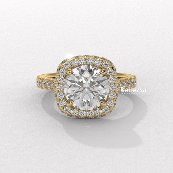 2.0-3.0CT Round Cut Halo Pave Setting Lab Grown Engagement Ring