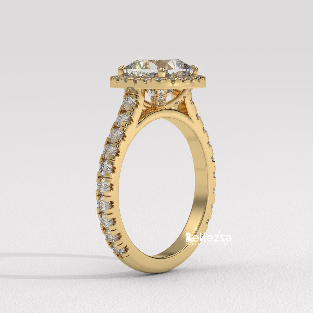 1.0-2.0CT Cushion Cut Halo Pave Setting CVD Diamond Engagement Ring