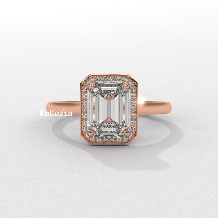 1.50-2.50CT Emerald Cut Lab Grown Diamond Halo Set Engagement Ring