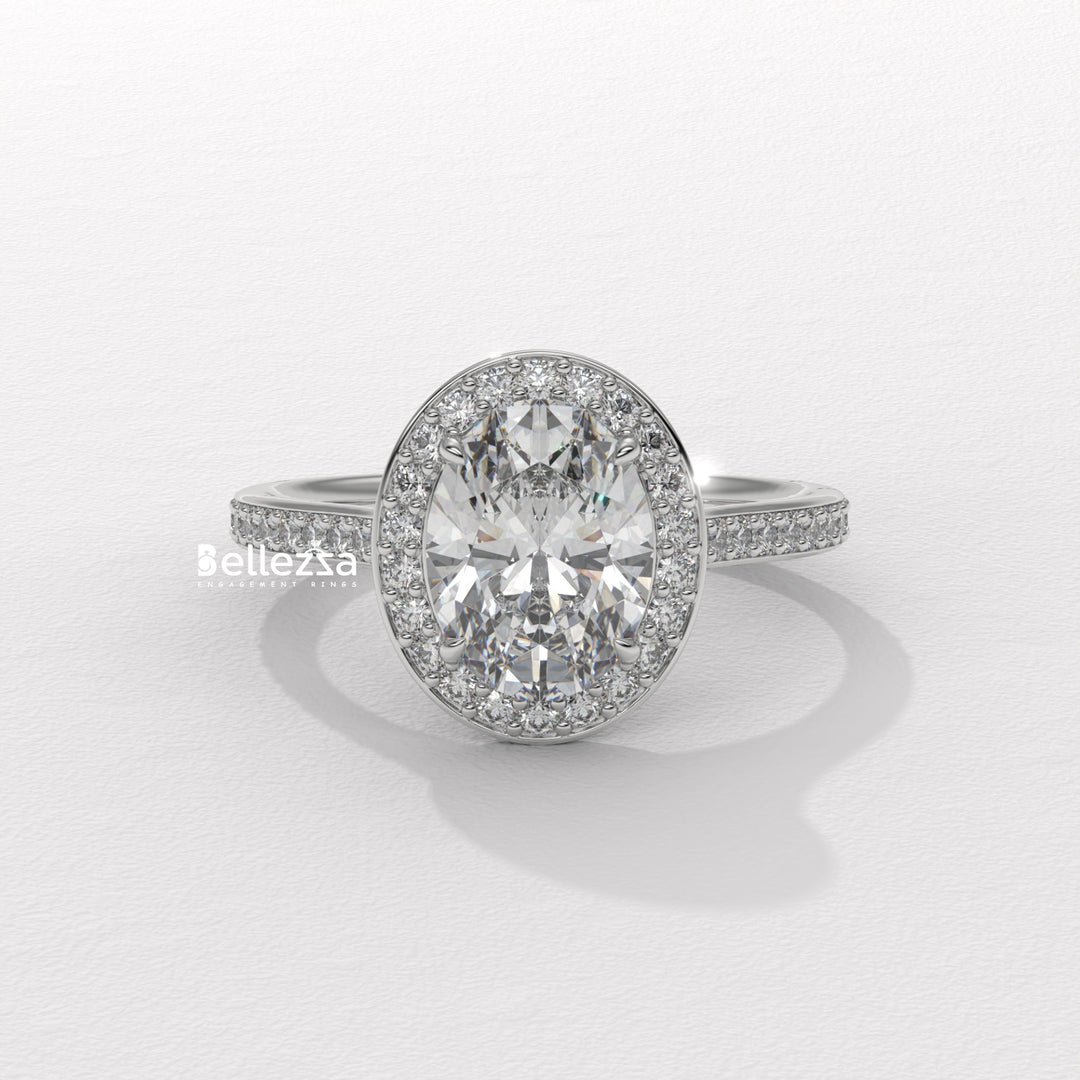 2.0-3.0CT Oval Cut Halo Pave Setting Lab Grown Diamond Engagement Ring