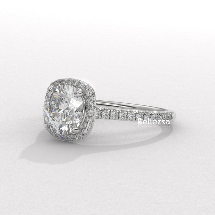 1.0-2.0CT Round Cut Halo Pave Setting Lab Grown Diamond Engagement Ring