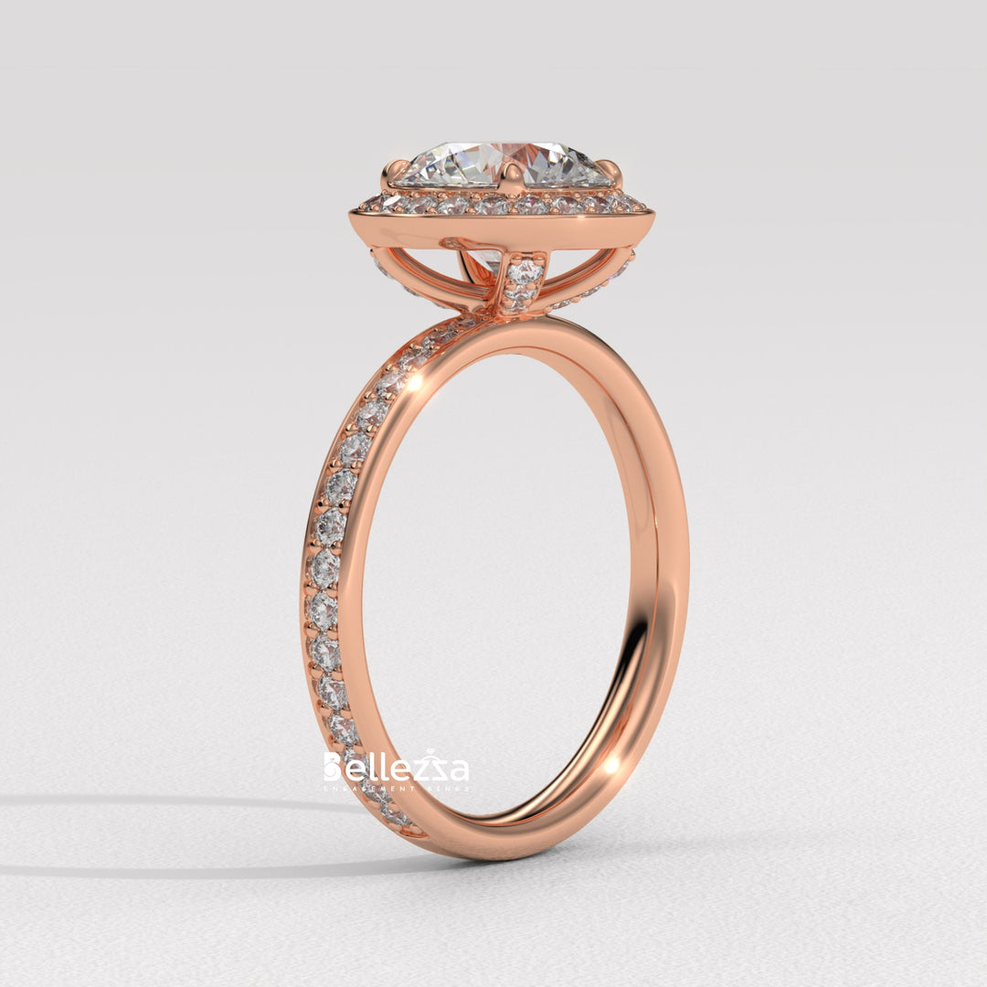1.50-2.50CT Round Cut CVD Diamond Halo Pave Setting Engagement Ring