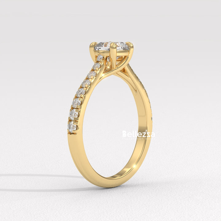 1.0-2.0CT Cushion Cut Pave Setting Lab Grown Engagement Ring