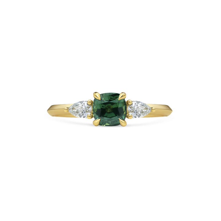 1.0CT Green Sapphire Cushion Diamond Three Stone Lab Grown Engagement Ring