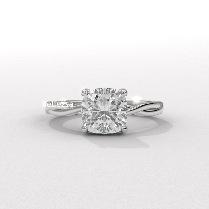 1.50-2.50CT Cushion Cut CVD Diamond Twisted Engagement Ring
