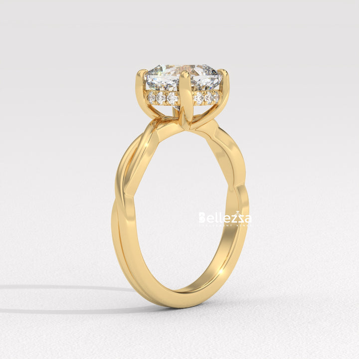 1.50-2.50CT Cushion Cut CVD Diamond Twisted Engagement Ring