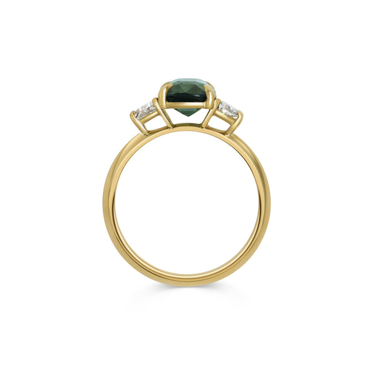 2.50CT Teal Sapphire Elongated Cushion Cut Three Stone Lab Grown Ring