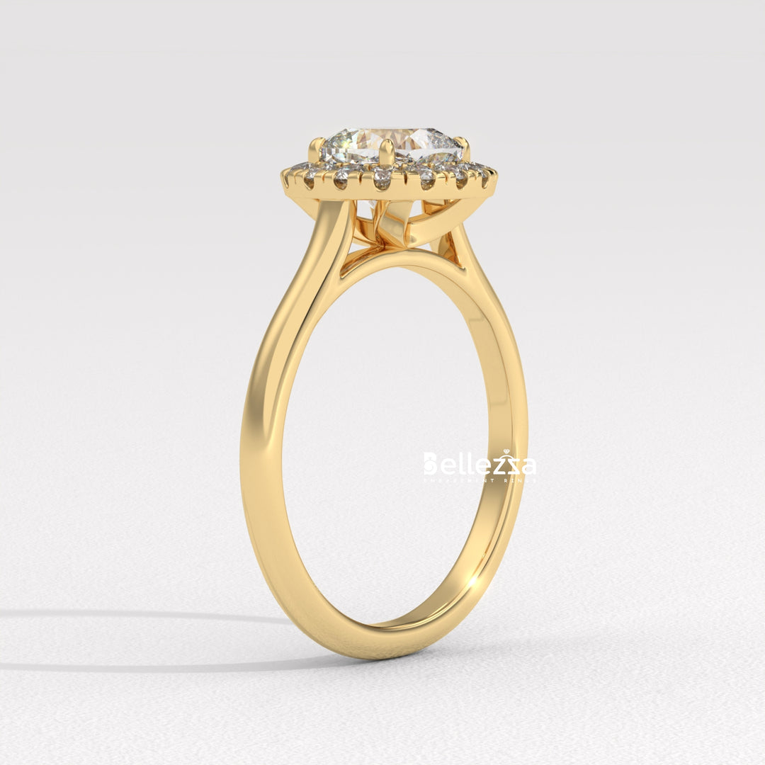 1.0-2.0CT Cushion Cut Lab Grown Diamond Halo Setting Engagement Ring