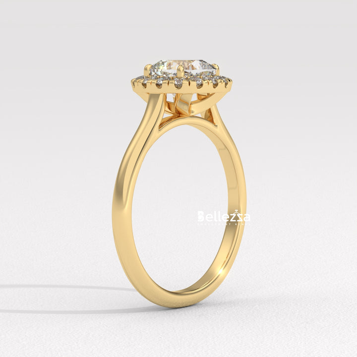 1.0-2.0CT Cushion Cut Lab Grown Diamond Halo Setting Engagement Ring