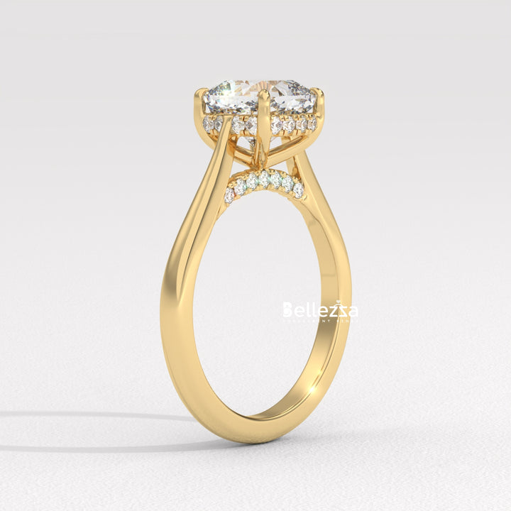 1.50-2.50CT Cushion Cut Diamond Hidden Halo Lab Grown Engagement Ring