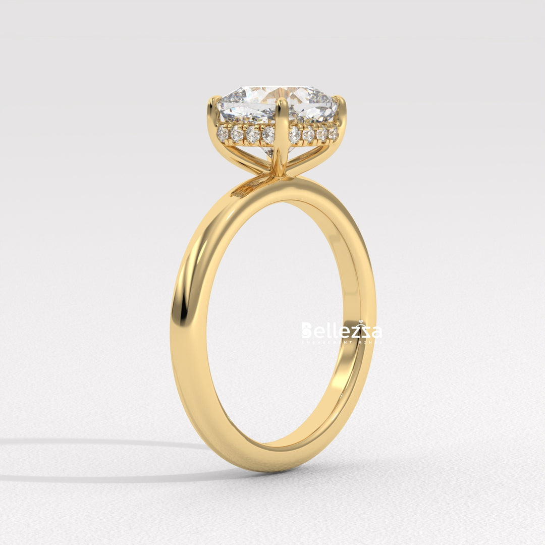 1.0-2.0CT Cushion Cut Lab Grown Diamond Hidden Halo Engagement Ring