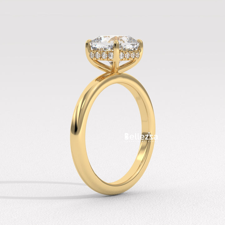 1.0-2.0CT Cushion Cut Lab Grown Diamond Hidden Halo Engagement Ring