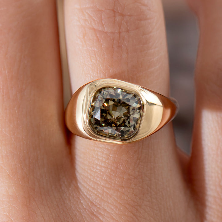 3.0CT Greenish Yellow Cushion Bezel Setting Unique Lab Grown Engagement Ring