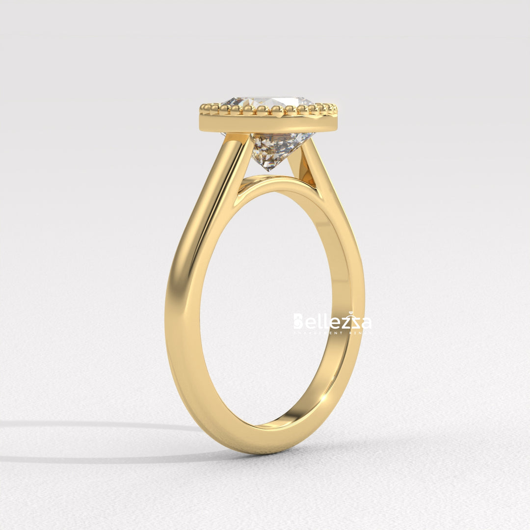 1.0-2.0CT Cushion Diamond Vintage Bezel Setting Lab Grown Engagement Ring