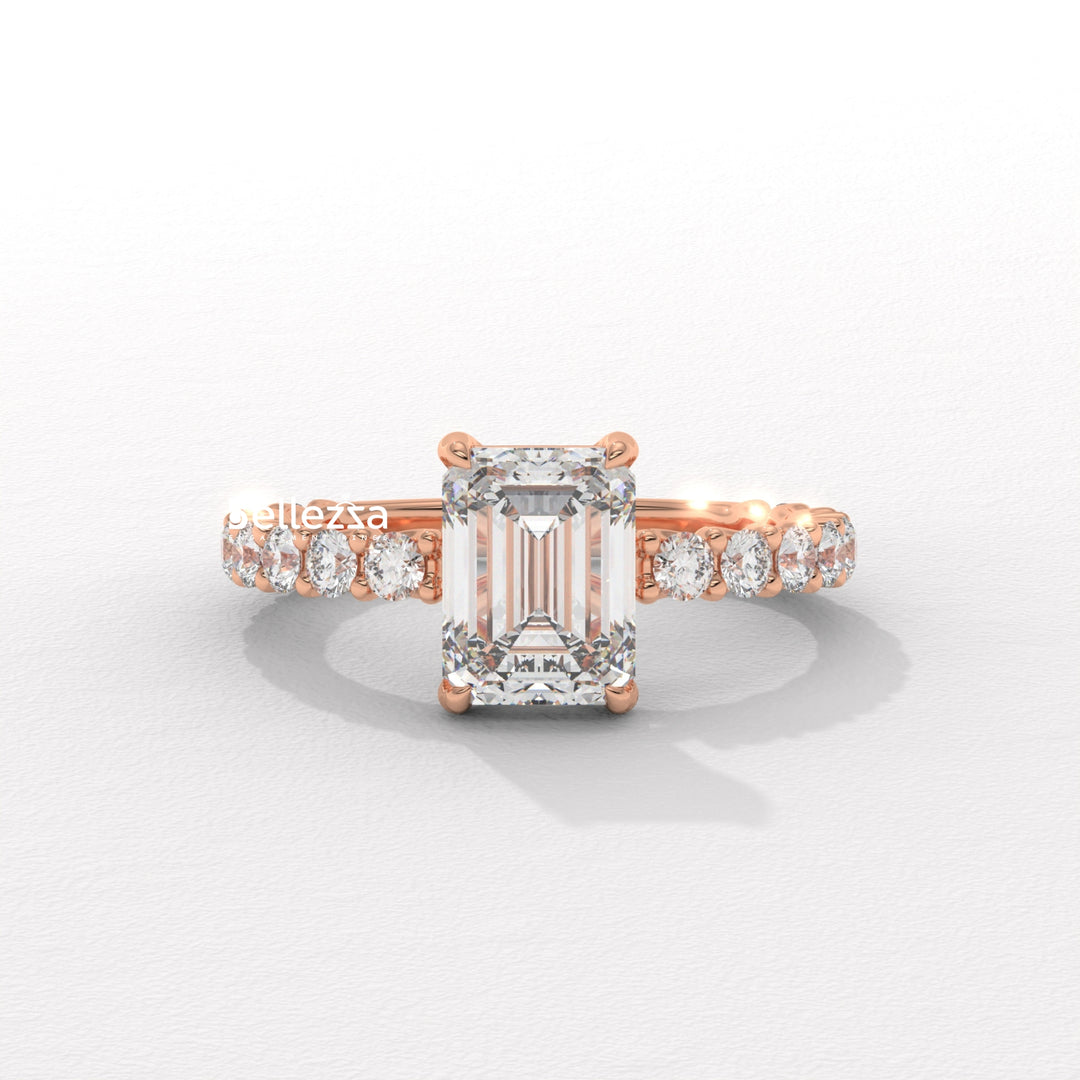 1.50-2.50CT Emerald Cut Pave Setting Lab Grown Engagement Ring