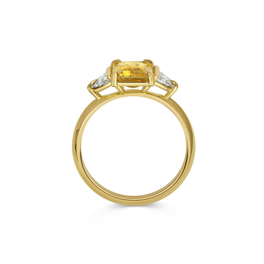 2.0CT Fancy Yellow Emerald Cut Diamond Three Stone Lab Grown Ring