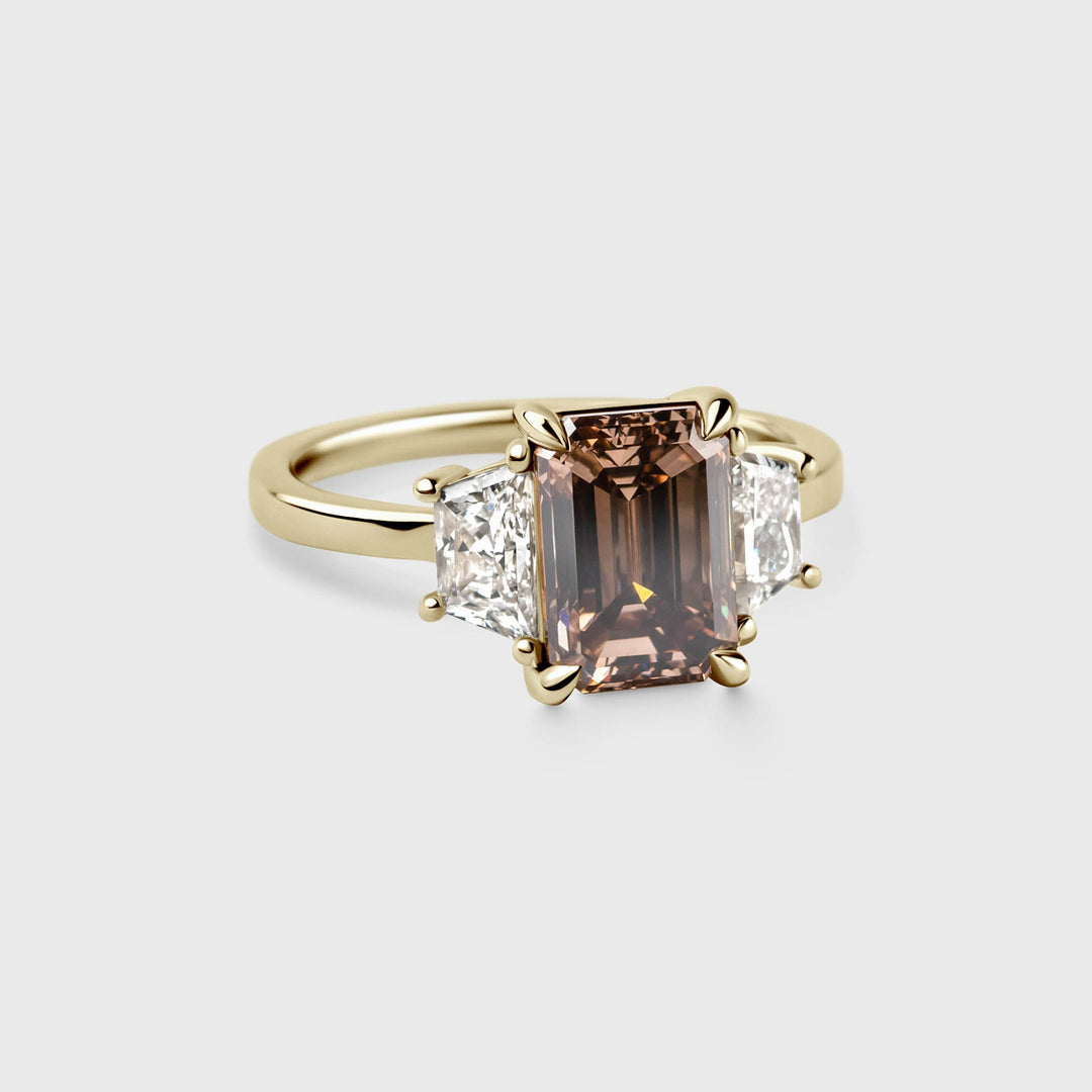 2.50CT Champagne Emerald Cut Three Stone Lab Grown Engagement Ring