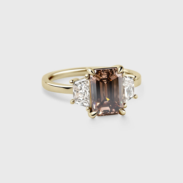 2.50CT Champagne Emerald Cut Three Stone Lab Grown Engagement Ring