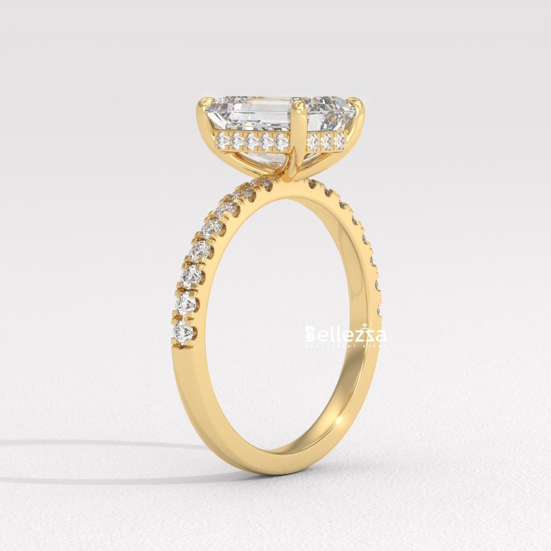 2.0-3.0CT Emerald Cut Pave Setting Lab Grown Engagement Ring