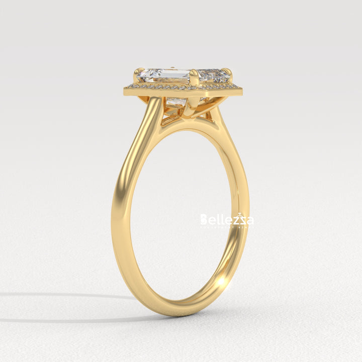 1.50-2.50CT Emerald Cut Lab Grown Diamond Halo Set Engagement Ring
