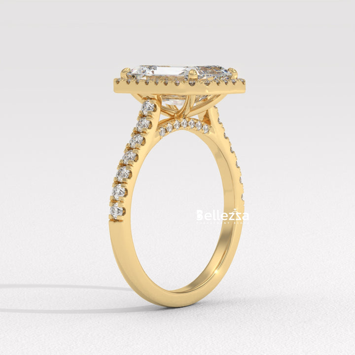 1.50-2.0CT Emerald Cut Halo Pave Setting CVD Diamond Engagement Ring