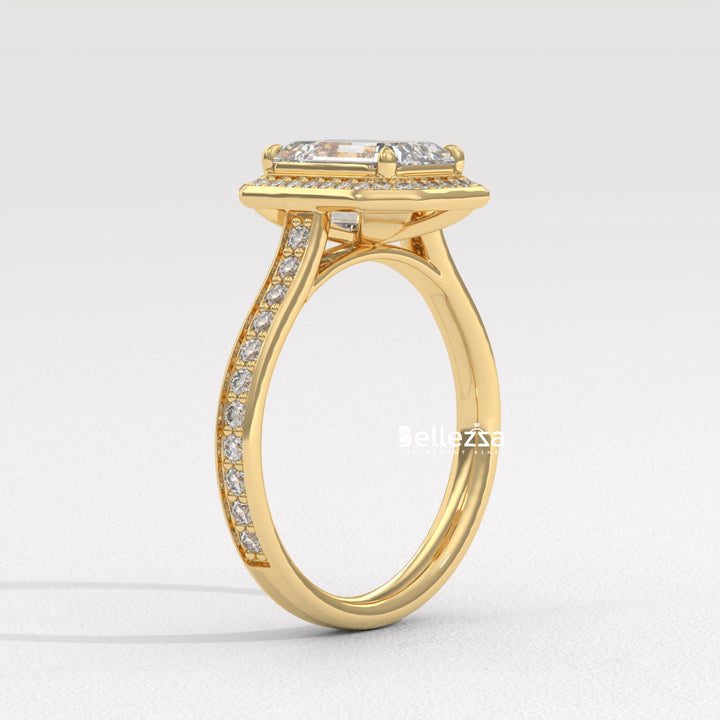 2.0-3.0CT Emerald Cut CVD Diamond Halo Pave Set Engagement Ring