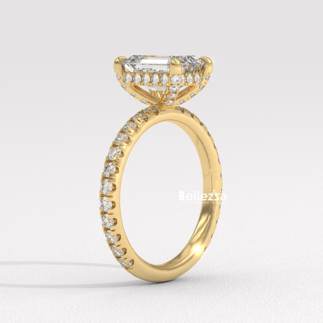1.50-2.50CT Emerald Cut Lab Grown Diamond Pave Setting Engagement Ring