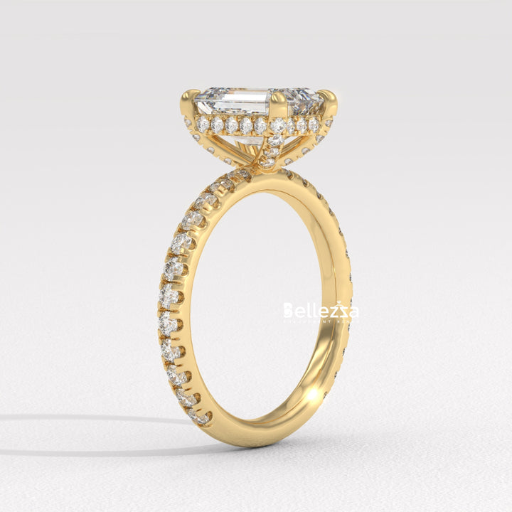 1.50-2.50CT Emerald Cut Lab Grown Diamond Pave Setting Engagement Ring